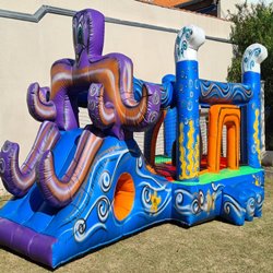 Pula Pula Polvo 3 em 1 - pula pula + piscina de bolinha + mini tobogã