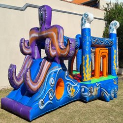 4 - Pula pula Polvo 3 em 1 - pula pula + piscina de bolinha + mini tobogã